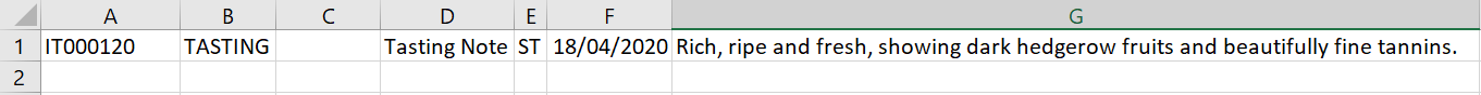 Example of a single-record XML export opened in Excel